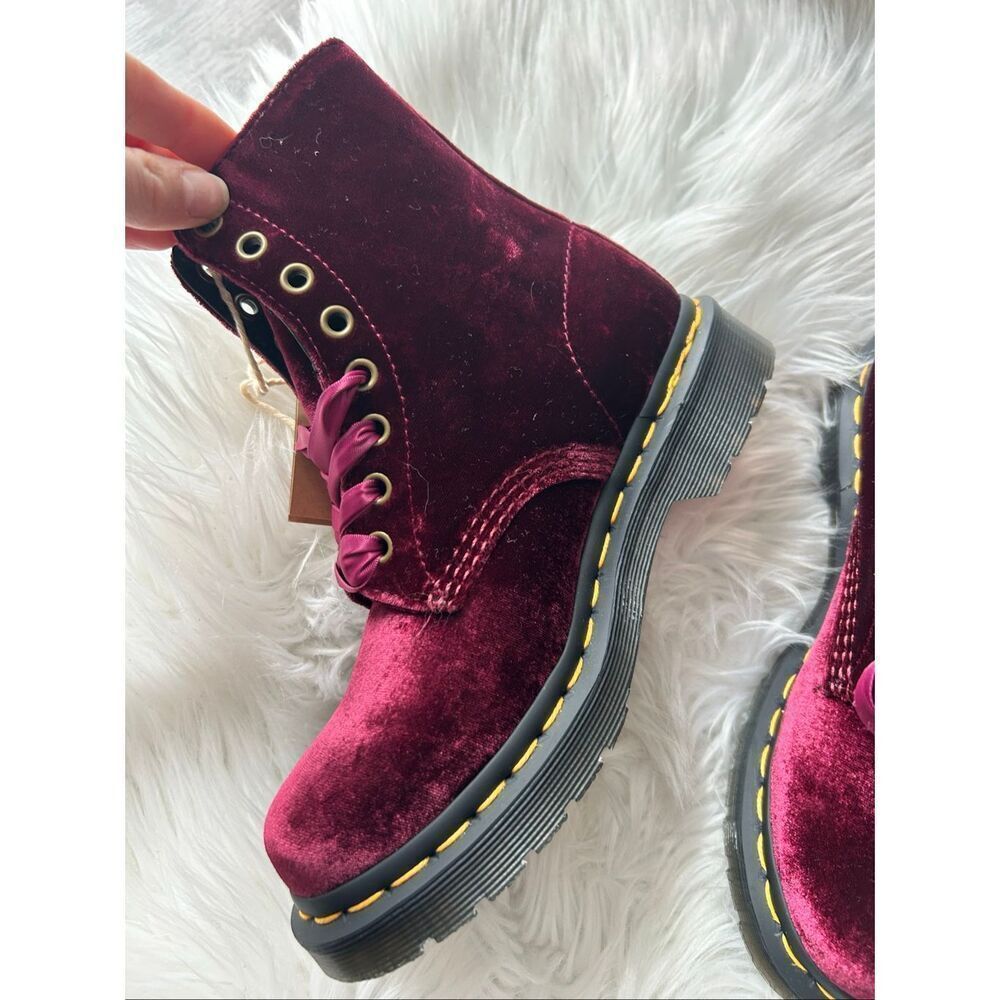 Dr. Martens Women’s Vegan 1460 Pascal Velvet Boots – 8-Eye Lace-Up Combat Boot s - Picture 2 of 8